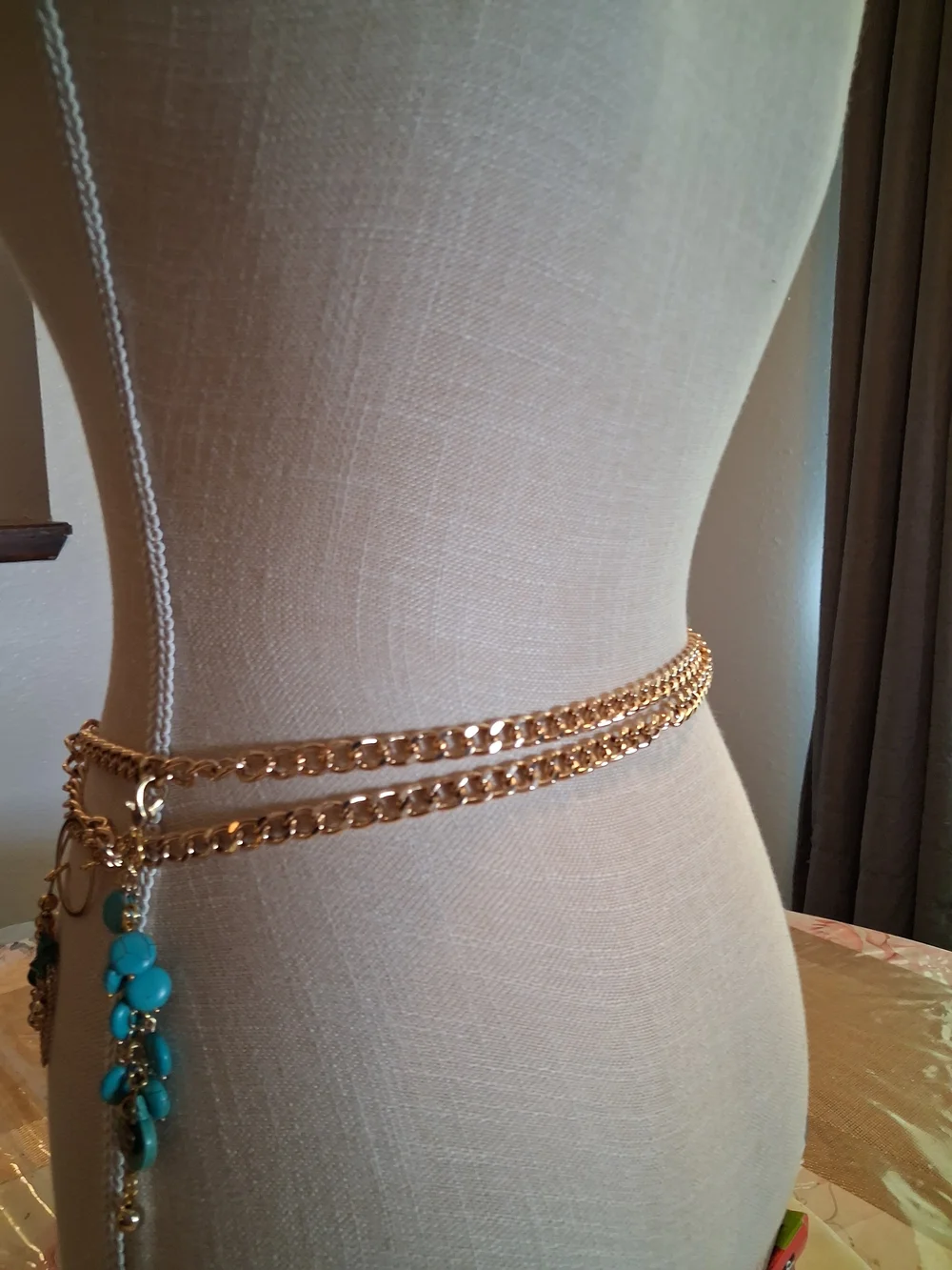 Gold Chain Belt with Turquoise Stone Accents
